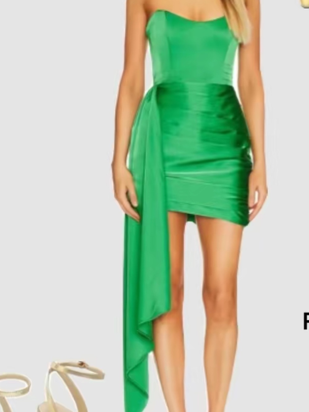 Katie May Emerald Green Strapless Mini Dress with Draped Sash